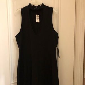 Black Sleeveless Mock Neck Deep V-Neck Dress
